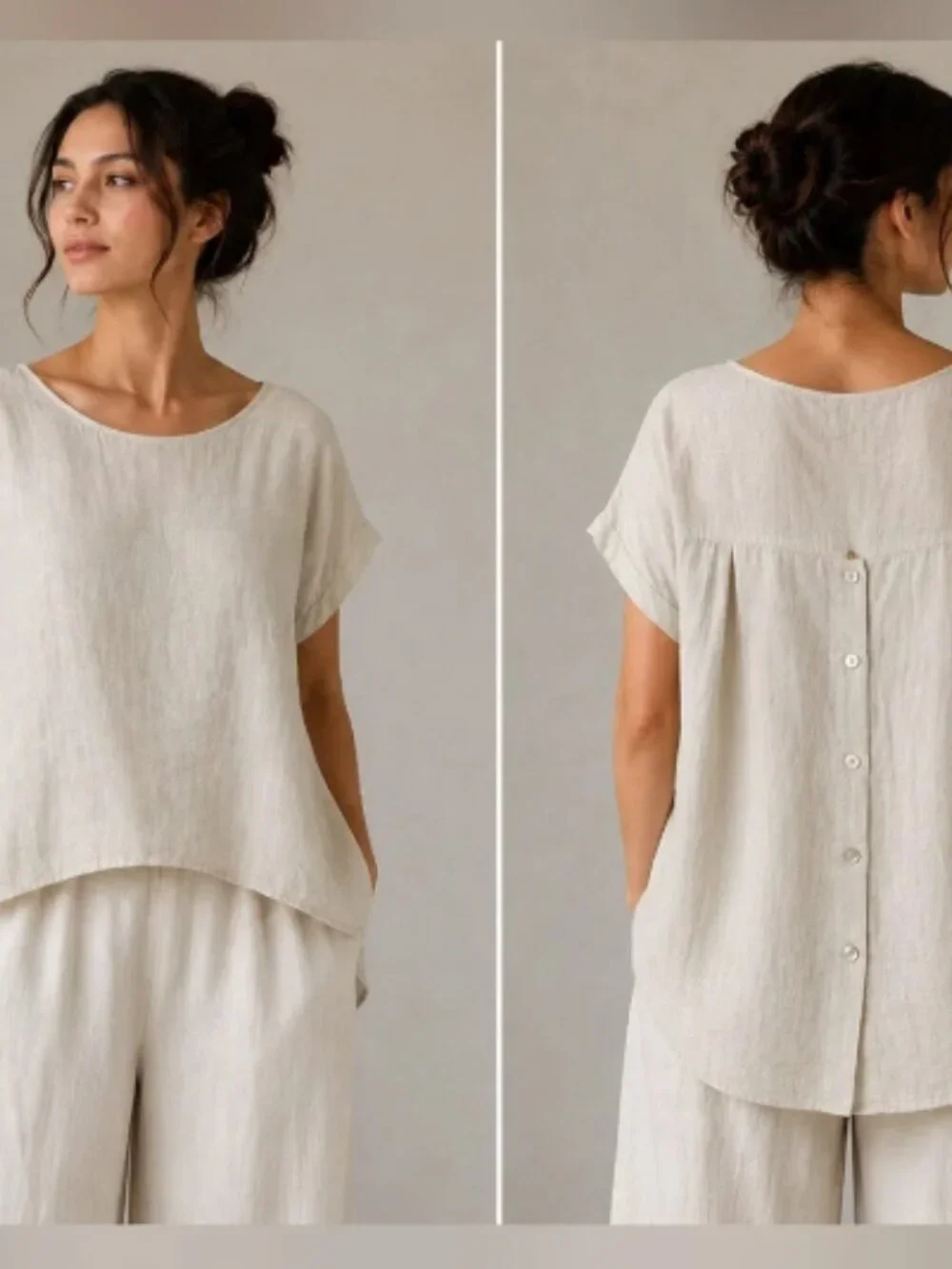 Terzo Millennio 100% Linen Top Blouse High Low Boxy Pale Pink Small - Picture 1 of 16